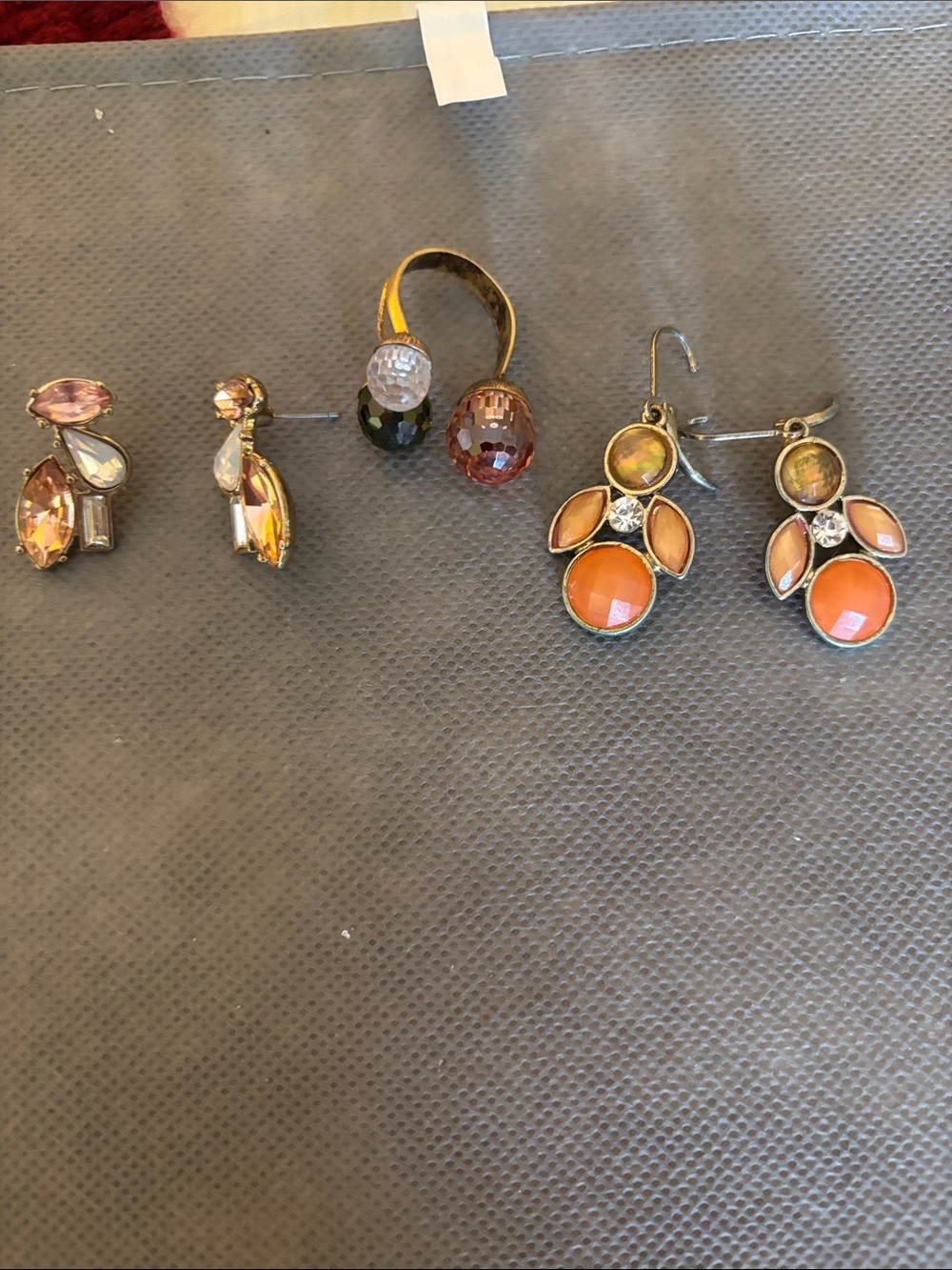 Source Unknown Orange and Amber Mixed Drop Earring Trio